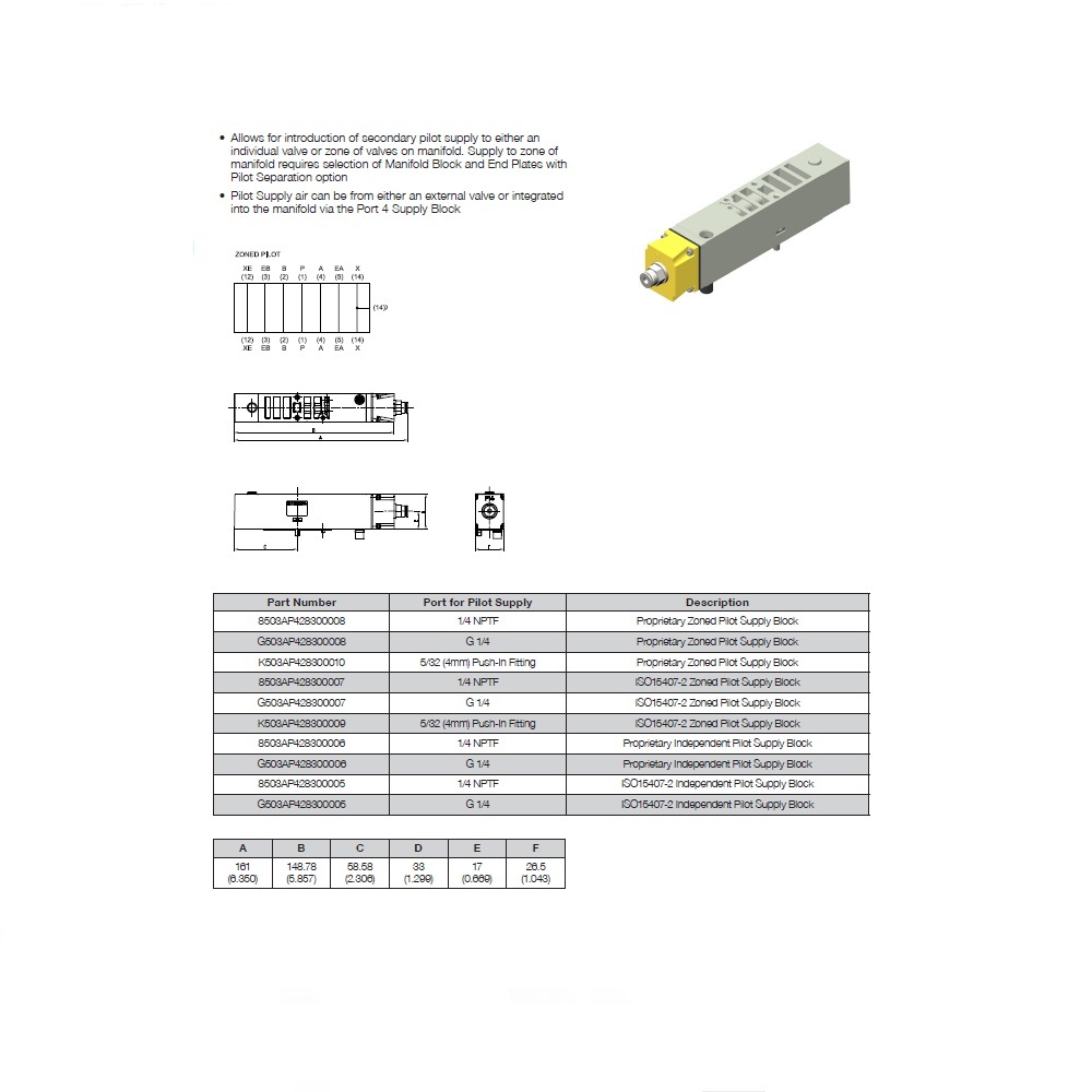 K503AP428300010 NUMATICS/AVENTICS SANDWICH SUPPLY BLOCK 503 SERIES 5/32" (4MM) TUBE PORT 4 HORIZONTAL (PTY)